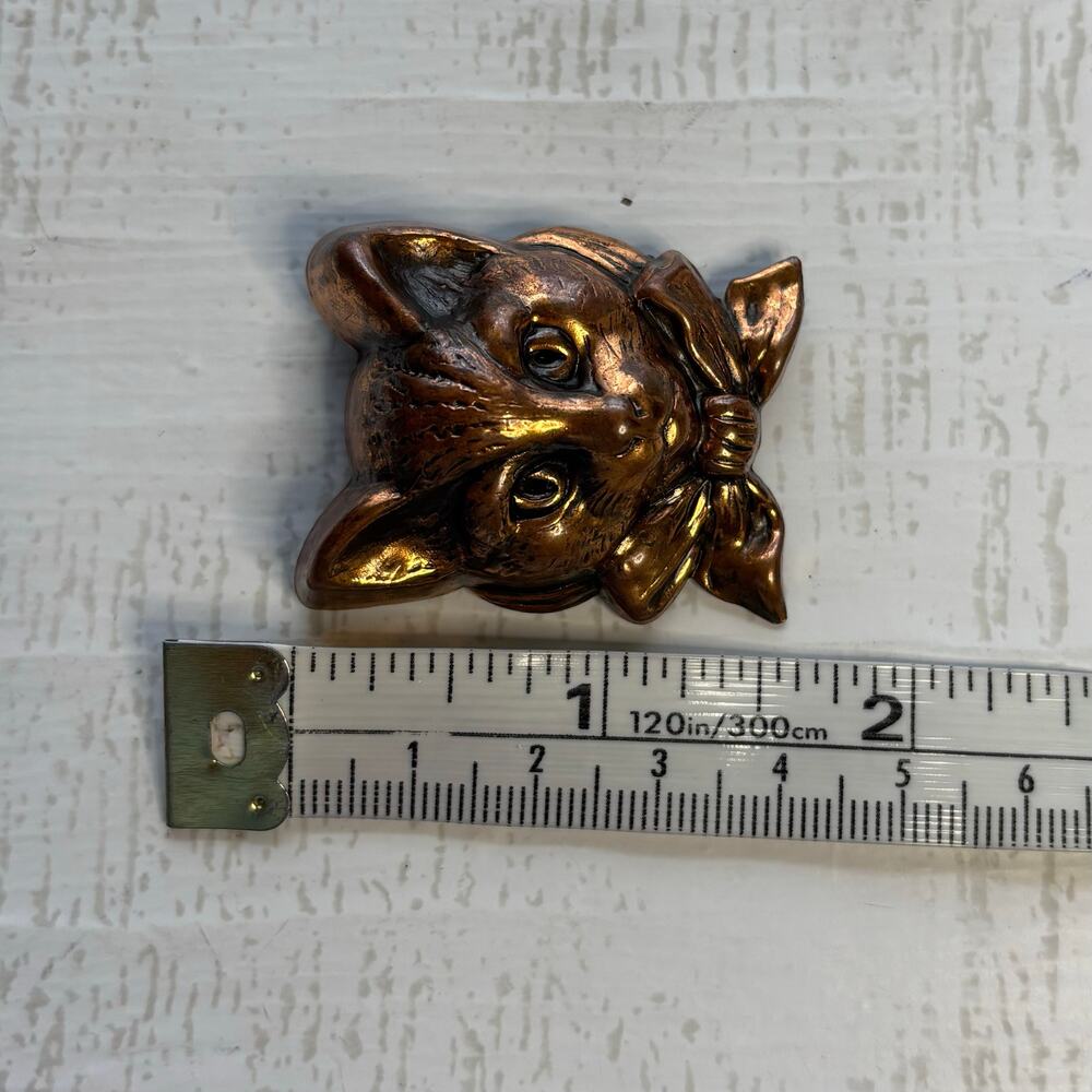 Vintage Copper Cat Brooch Bow Kitty Figural Pin 1.5 Inch - Picture 3 of 6